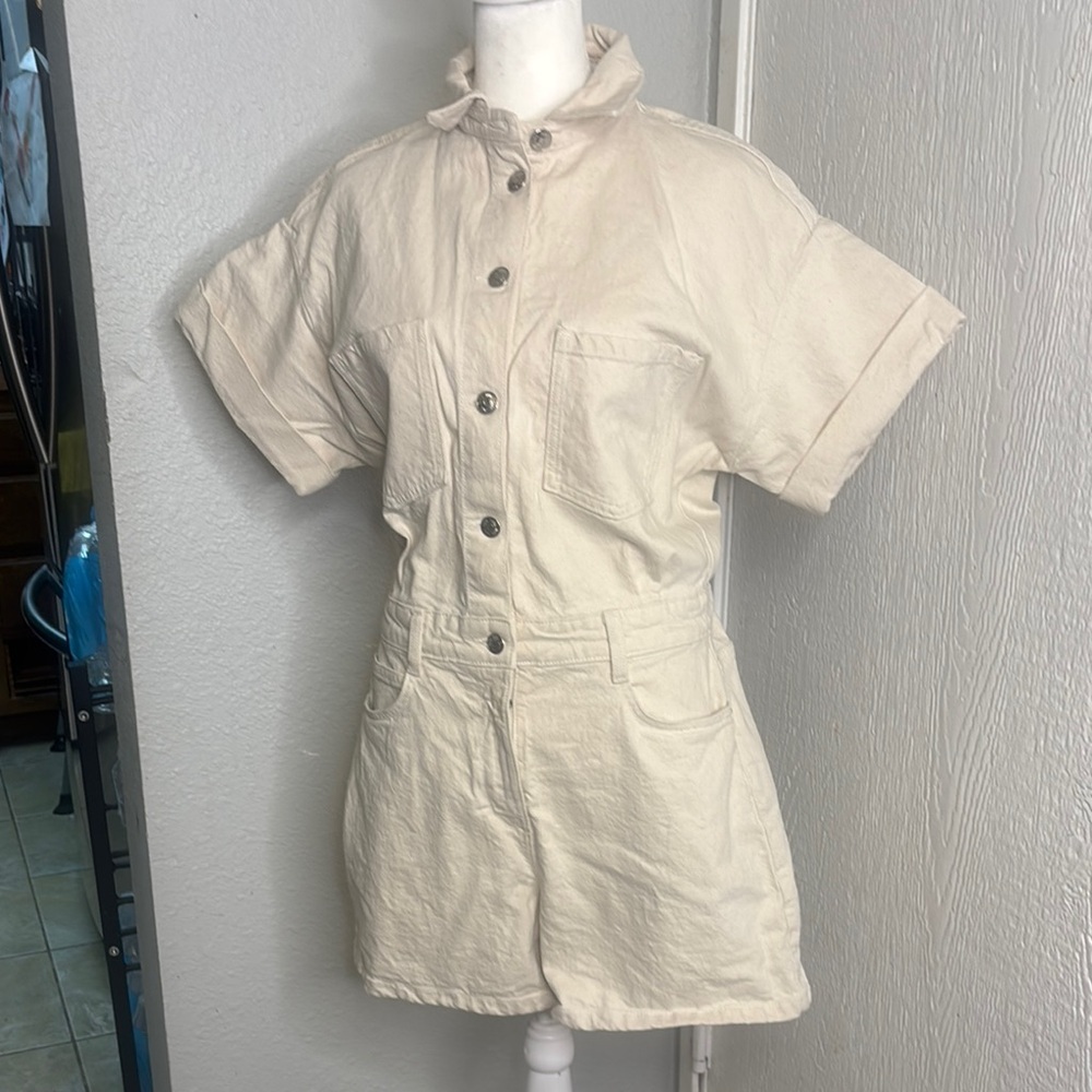 Zara Cream Short-Sleeve Jumpsuit